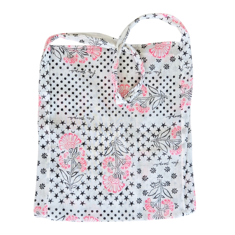 Free People Boho Floral Stars & Dots Print Shopping Tote - Pink and Black